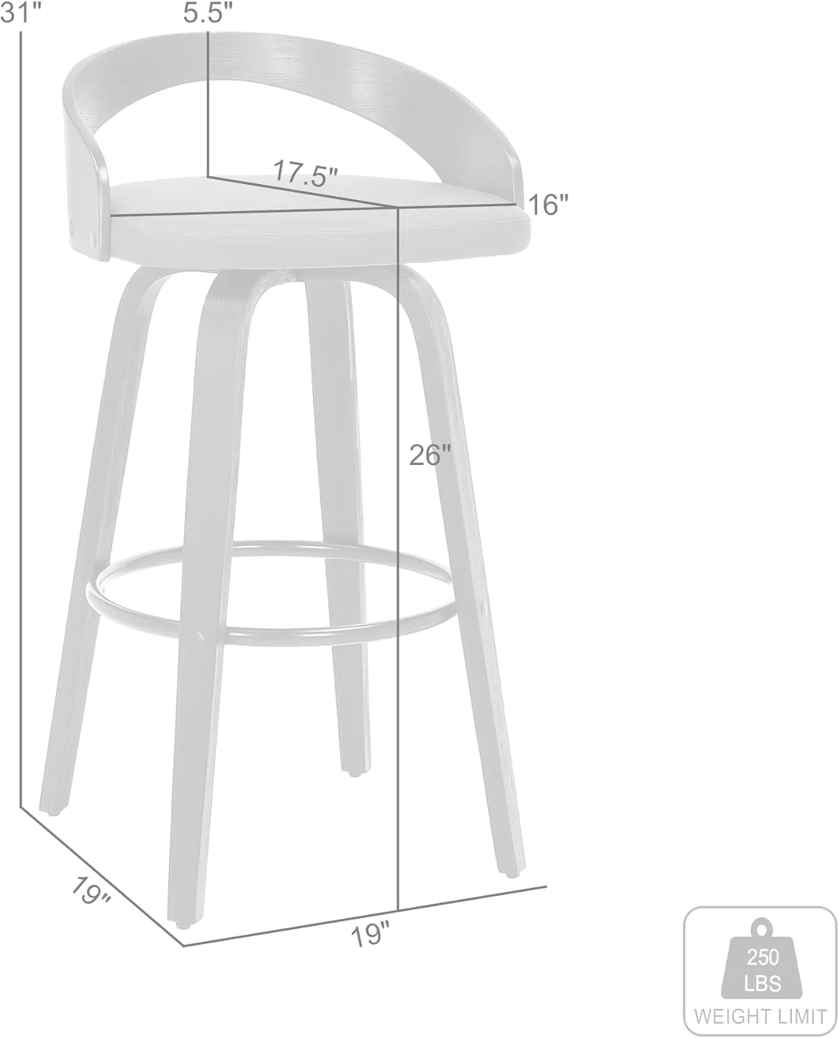 Armen Living Sonia Mid Century Modern Swivel Bar Stool for Kitchen Island Counter in Cream Faux Leather and Walnut Wood, 26" Seat Height