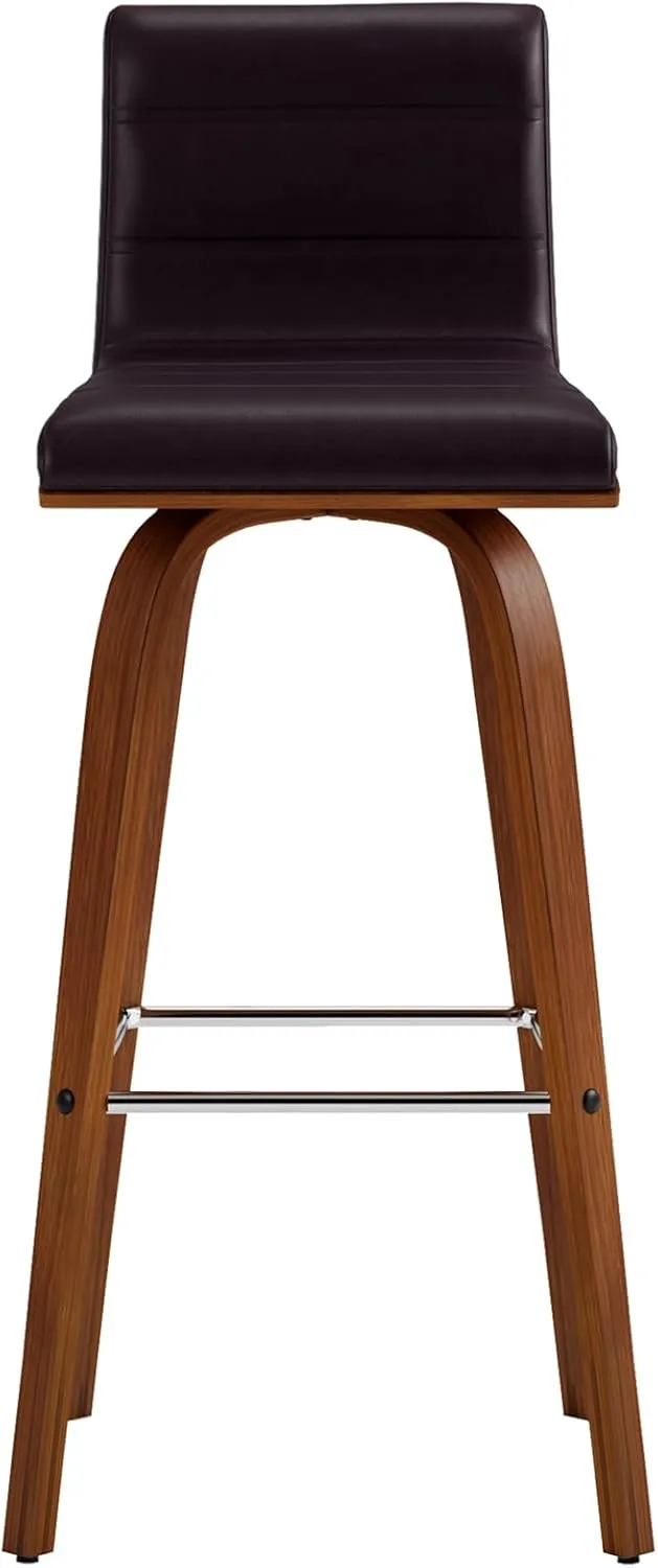 Armen Living Vienna 30" Bar Height Swivel Brown Faux Leather and Walnut Wood Bar Stool