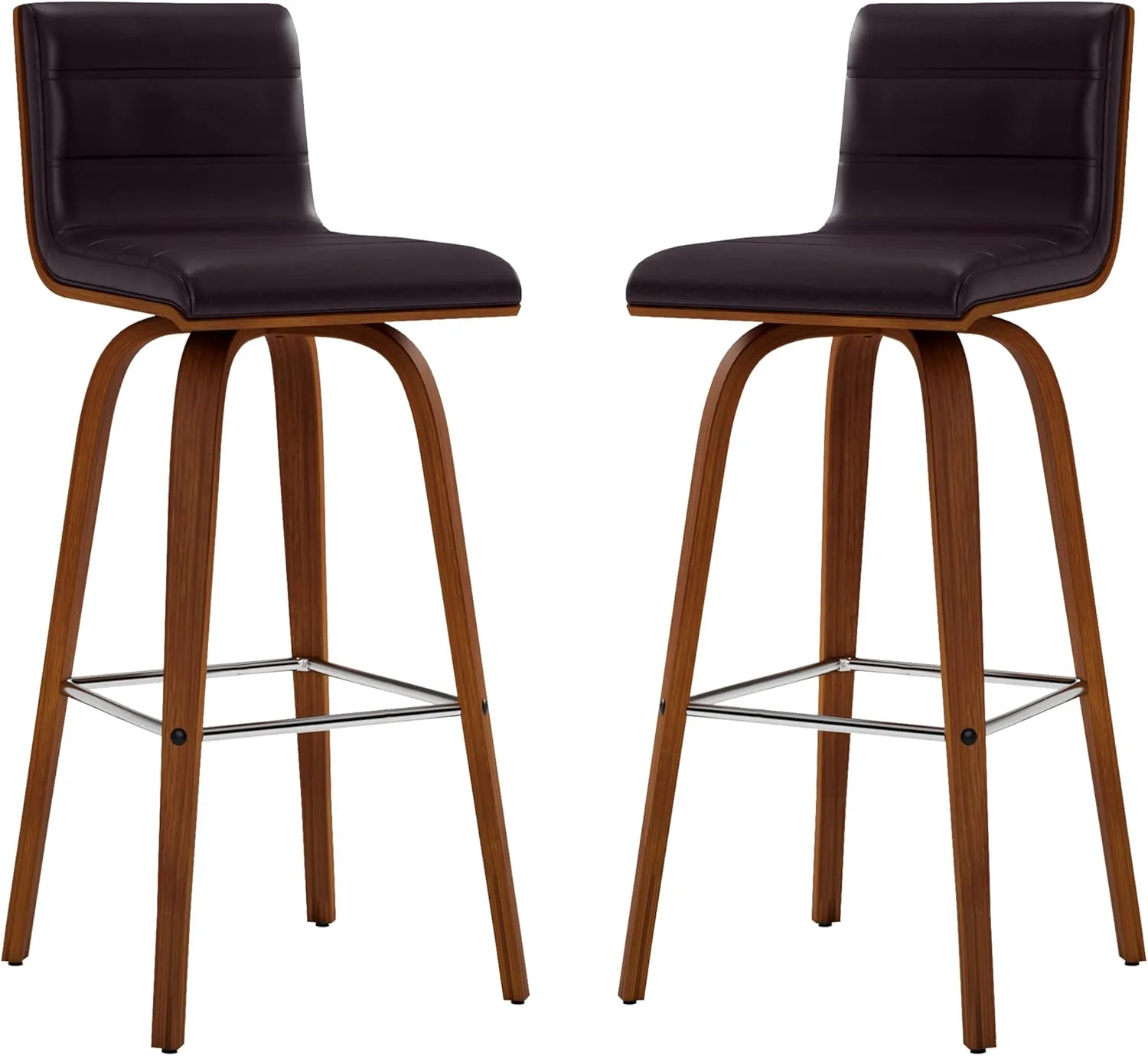 Armen Living Vienna 30" Bar Height Swivel Brown Faux Leather and Walnut Wood Bar Stool