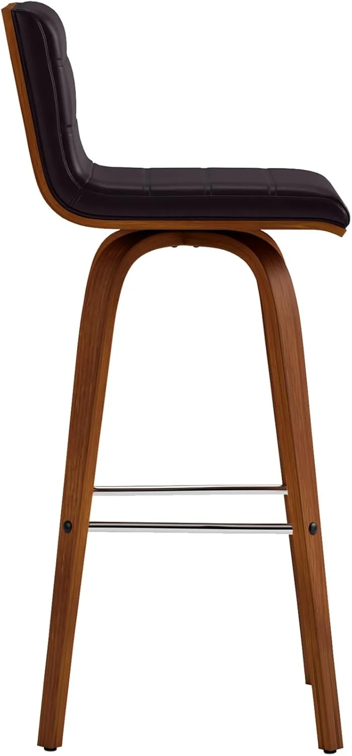 Armen Living Vienna 30" Bar Height Swivel Brown Faux Leather and Walnut Wood Bar Stool