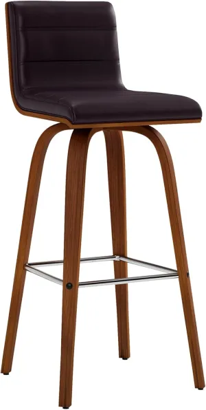 Armen Living Vienna 30" Bar Height Swivel Brown Faux Leather and Walnut Wood Bar Stool