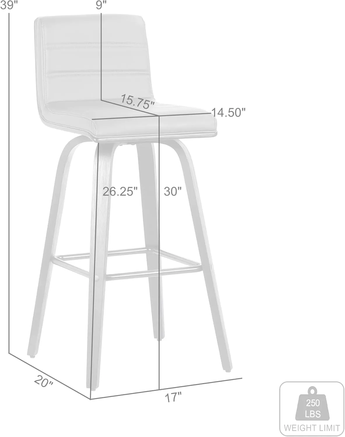 Armen Living Vienna 30" Bar Height Swivel Brown Faux Leather and Walnut Wood Bar Stool