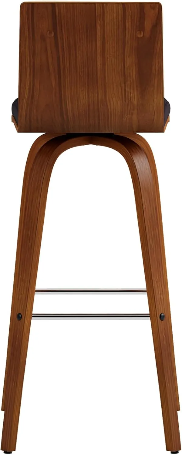 Armen Living Vienna 30" Bar Height Swivel Brown Faux Leather and Walnut Wood Bar Stool