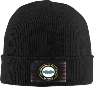 Army CIB 1st Award Combat Veteran Afghanistan Unisex Four Seasons Knitted Hat Winter Warm Hats Hats for Men Women One Size