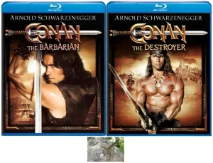 Arnold Schwarzenegger CONAN THE BARBARIAN 1 One & CONAN THE DESTROYER 2 TWO BLU RAY Set Includes Sword Art Card