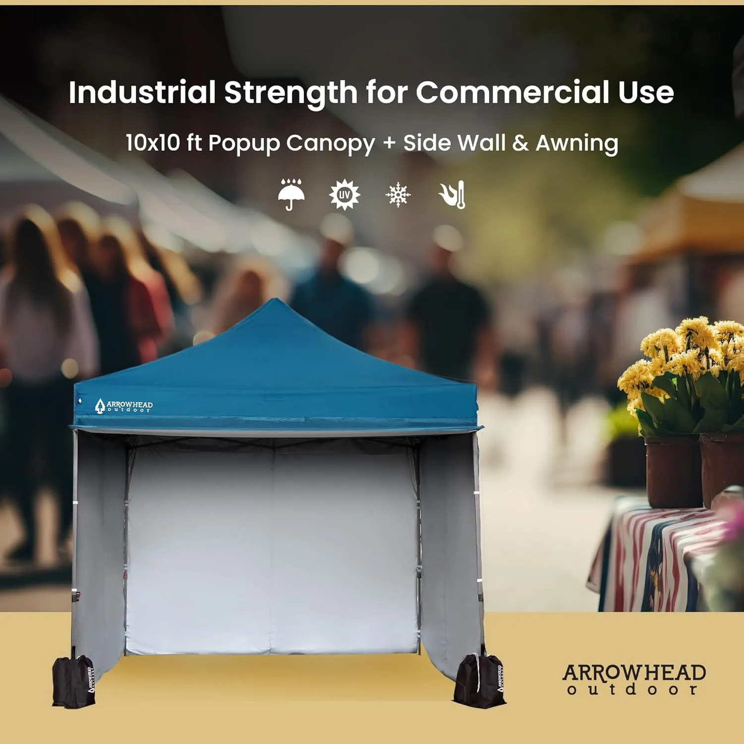 ARROWHEAD OUTDOOR 10’x10’ Heavy-Duty Pop-Up Canopy, Instant Shelter, Easy One Person Setup, Water & UV Resistant, Push Button Legs, Wheeled Bag, Guide Ropes,Stakes, Awning, USA-Based, Blue (KGS0394U)