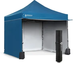 ARROWHEAD OUTDOOR 10’x10’ Heavy-Duty Pop-Up Canopy, Instant Shelter, Easy One Person Setup, Water & UV Resistant, Push Button Legs, Wheeled Bag, Guide Ropes,Stakes, Awning, USA-Based, Blue (KGS0394U)