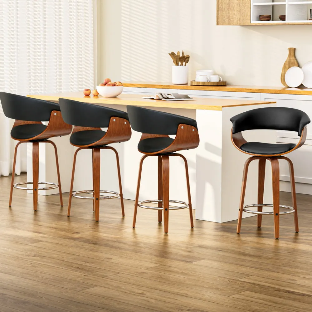 Artiss Set of 4 Swivel PU Leather Bar Stool - Wood and Black