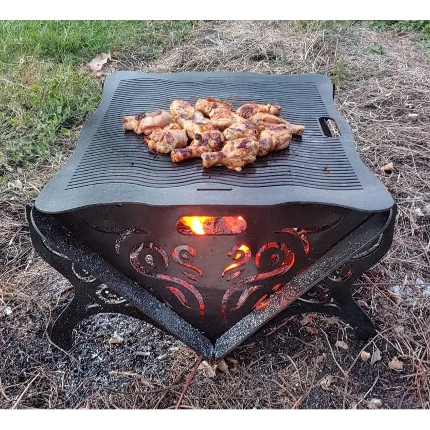 Artistic Collapsible Fire Pit DXF for CNC | Ornate Wings Design