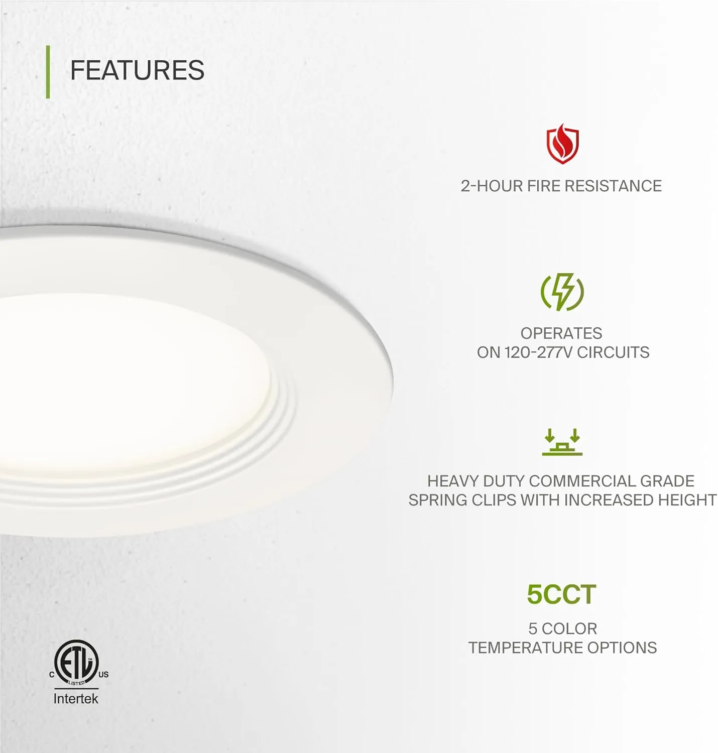 ASD Fire Rated Recessed Light 4 Inch, 12W 120-277V, Mini Panel Baffle Trim, 5 CCT 2700K/3000K/3500K/4000K/5000K, Dimmable Canless Commercial LED Downlight, Wet and IC Rated, Air Tight, ETL, 6 Pack