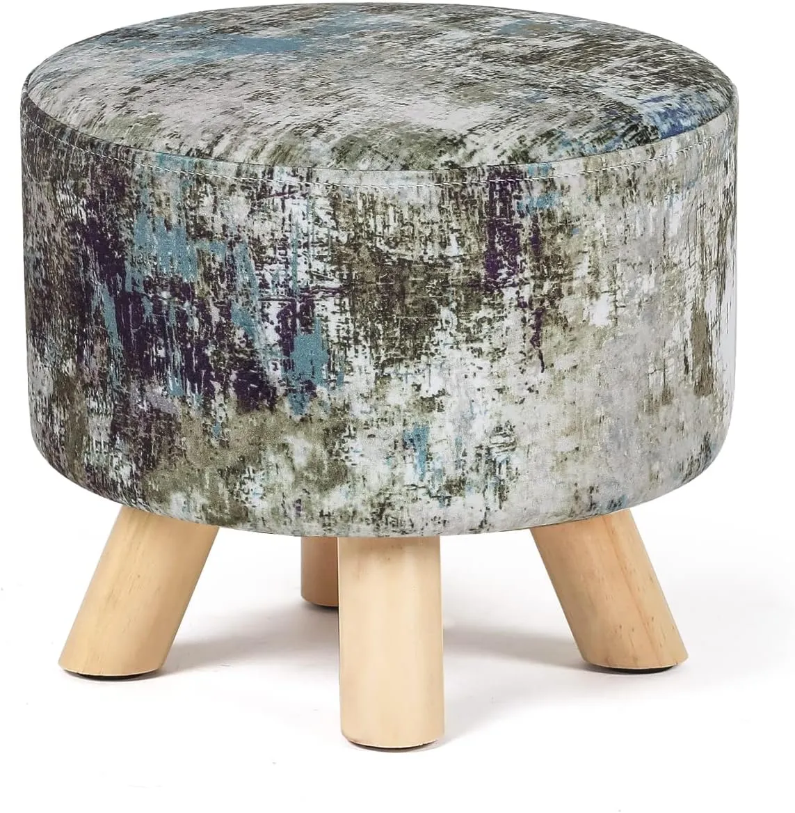 Asense Round Ottoman Foot Rest Stool Fabric Padded Seat Cute Footstools Ottoman with Non-Skid Wooden Legs, Assorted Green