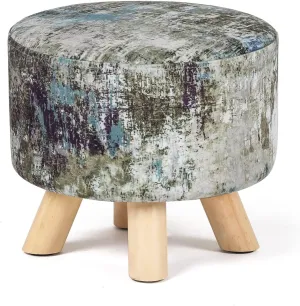 Asense Round Ottoman Foot Rest Stool Fabric Padded Seat Cute Footstools Ottoman with Non-Skid Wooden Legs, Assorted Green