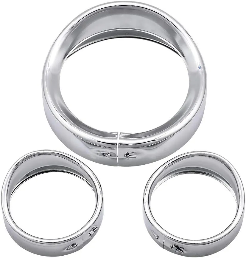 Astra Depot Visor Style 7in. Headlamp Trim Ring   4.5" Passing Lamp Turn Signal Trim Rings Replacement For Harley Touring Road King Softail (Chrome)