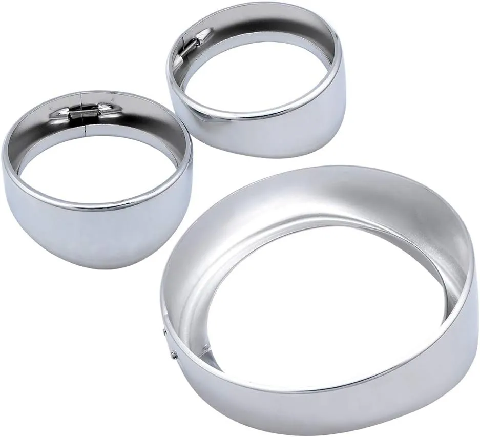 Astra Depot Visor Style 7in. Headlamp Trim Ring   4.5" Passing Lamp Turn Signal Trim Rings Replacement For Harley Touring Road King Softail (Chrome)