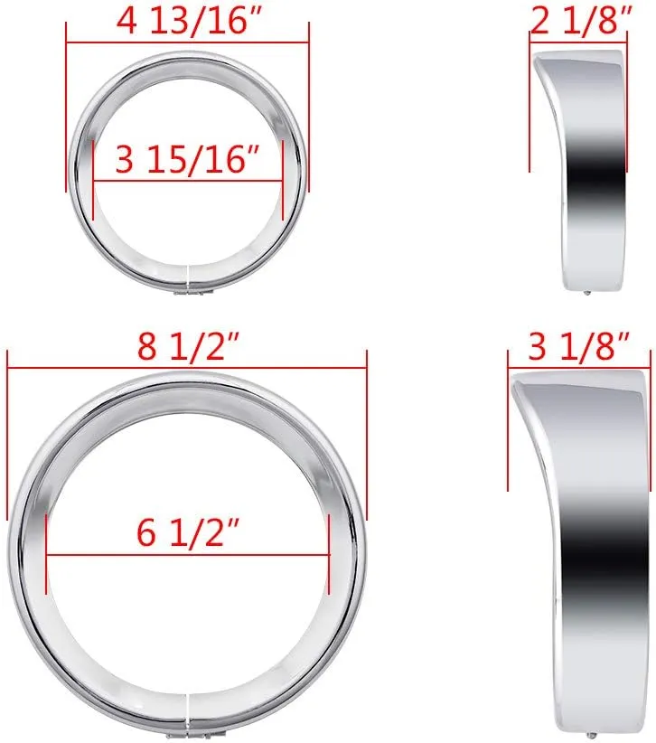 Astra Depot Visor Style 7in. Headlamp Trim Ring   4.5" Passing Lamp Turn Signal Trim Rings Replacement For Harley Touring Road King Softail (Chrome)