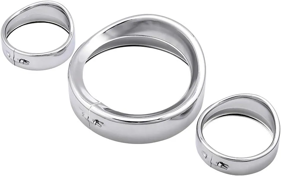 Astra Depot Visor Style 7in. Headlamp Trim Ring   4.5" Passing Lamp Turn Signal Trim Rings Replacement For Harley Touring Road King Softail (Chrome)