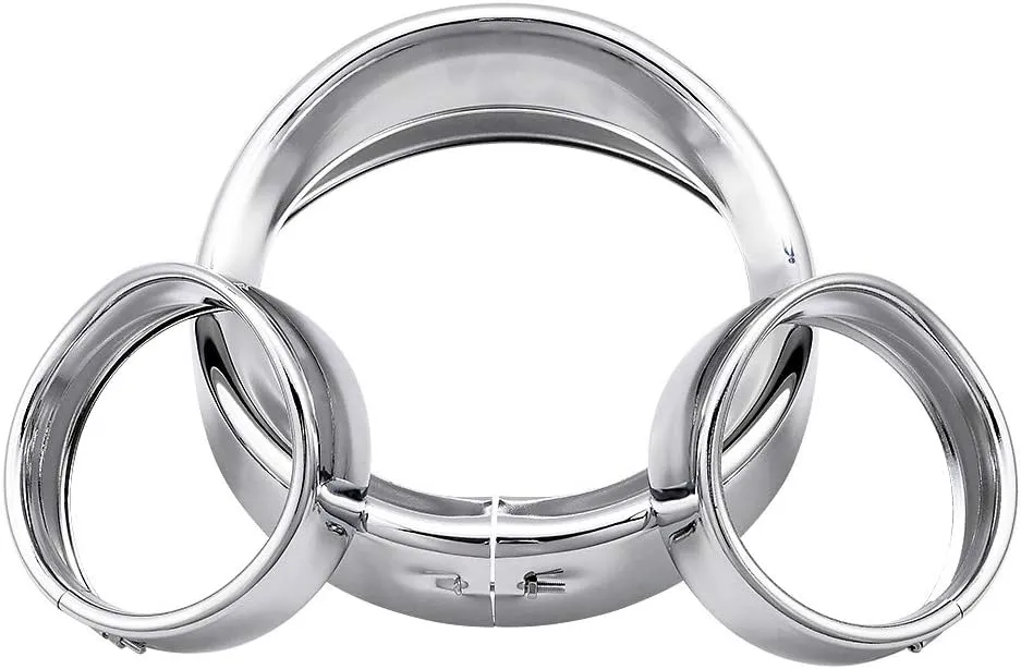 Astra Depot Visor Style 7in. Headlamp Trim Ring   4.5" Passing Lamp Turn Signal Trim Rings Replacement For Harley Touring Road King Softail (Chrome)
