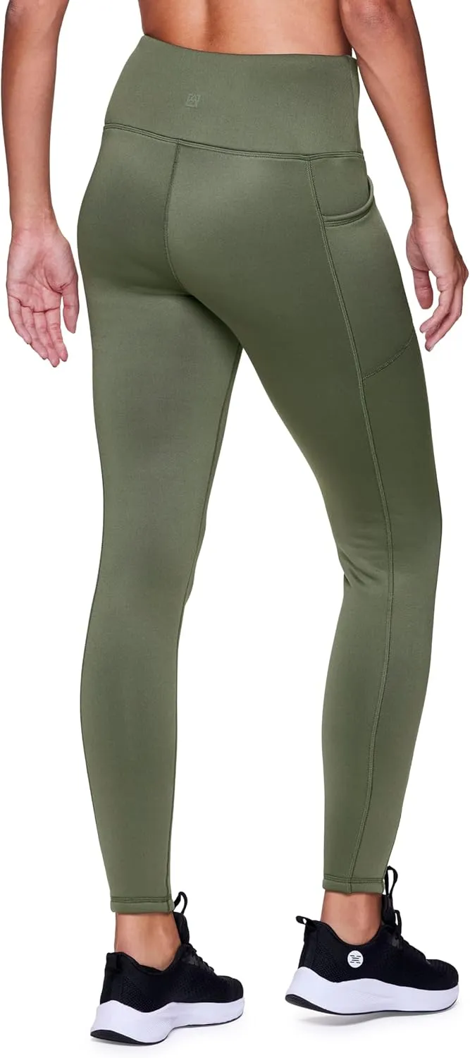 Avalanche Women's Basic Full Length High Waist Fleece Lined Legging with Pockets