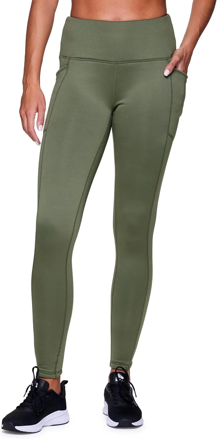 Avalanche Women's Basic Full Length High Waist Fleece Lined Legging with Pockets