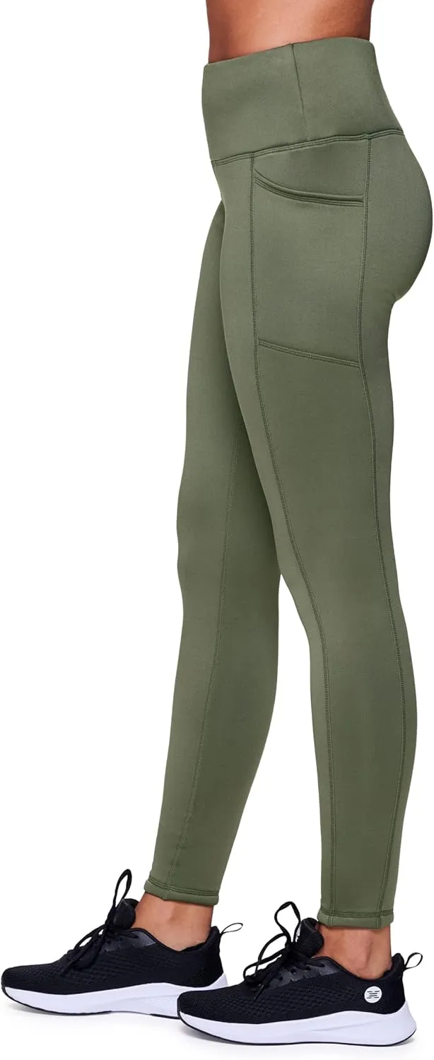 Avalanche Women's Basic Full Length High Waist Fleece Lined Legging with Pockets