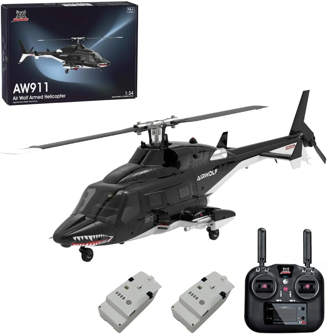 AW-911 Remote Control Helicopter for 16 , 1/34 Scale Airwolf RC Helicopter Model with 6G/3D Stunt Mode and GPS Positioning, Two Batteries (RTF Version/Mode 1/Mode 2 Switchable)