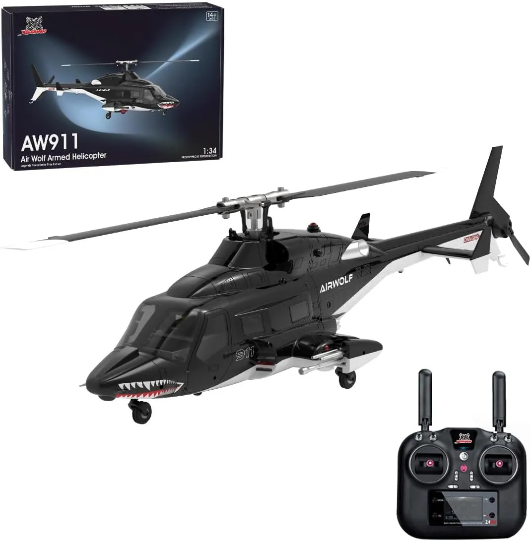 AW-911 Remote Control Helicopter for 16 , 1/34 Scale Airwolf RC Helicopter Model with 6G/3D Stunt Mode and GPS Positioning, Two Batteries (RTF Version/Mode 1/Mode 2 Switchable)