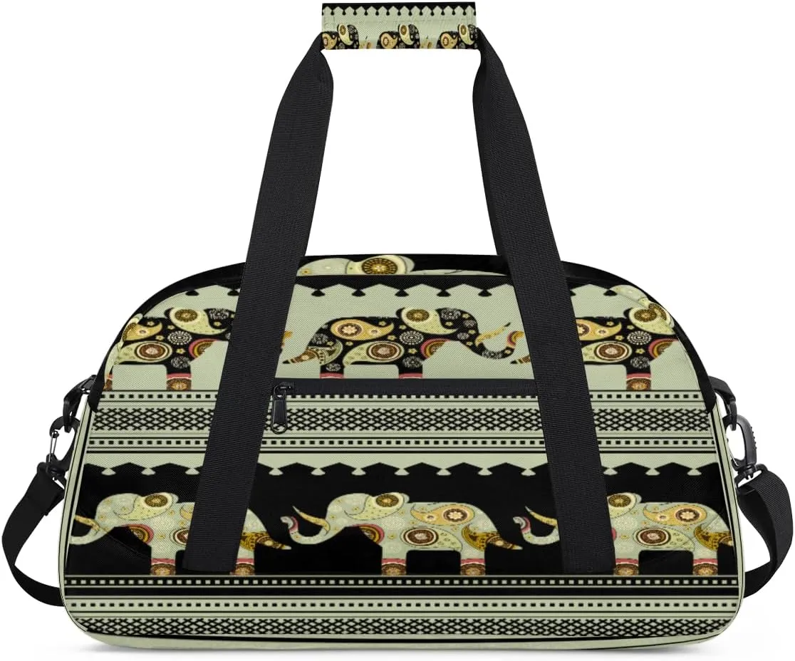 Aztec Elephant Gym Duffel Bag for Men Women Perris Print Sports Tote Bag with Adjustable Shoulder Strap for Dance Gymnastics Traveling Outdoor Camping Overnight Stay