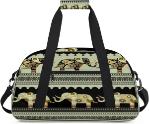 Aztec Elephant Gym Duffel Bag for Men Women Perris Print Sports Tote Bag with Adjustable Shoulder Strap for Dance Gymnastics Traveling Outdoor Camping Overnight Stay