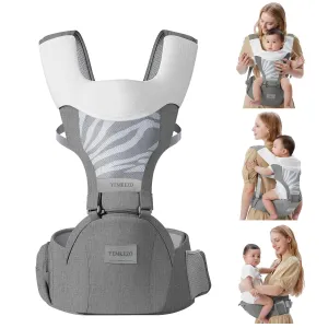 Baby Carrier Newborn to Toddler with Hip Seat, Multifunction Baby Hip Carrier, 4-in-1 Ergonomic Infant Carrier (Ergonomic M Position) Adjustable & Removable Baby Holder Carrier for 0-36 Months (Grey)