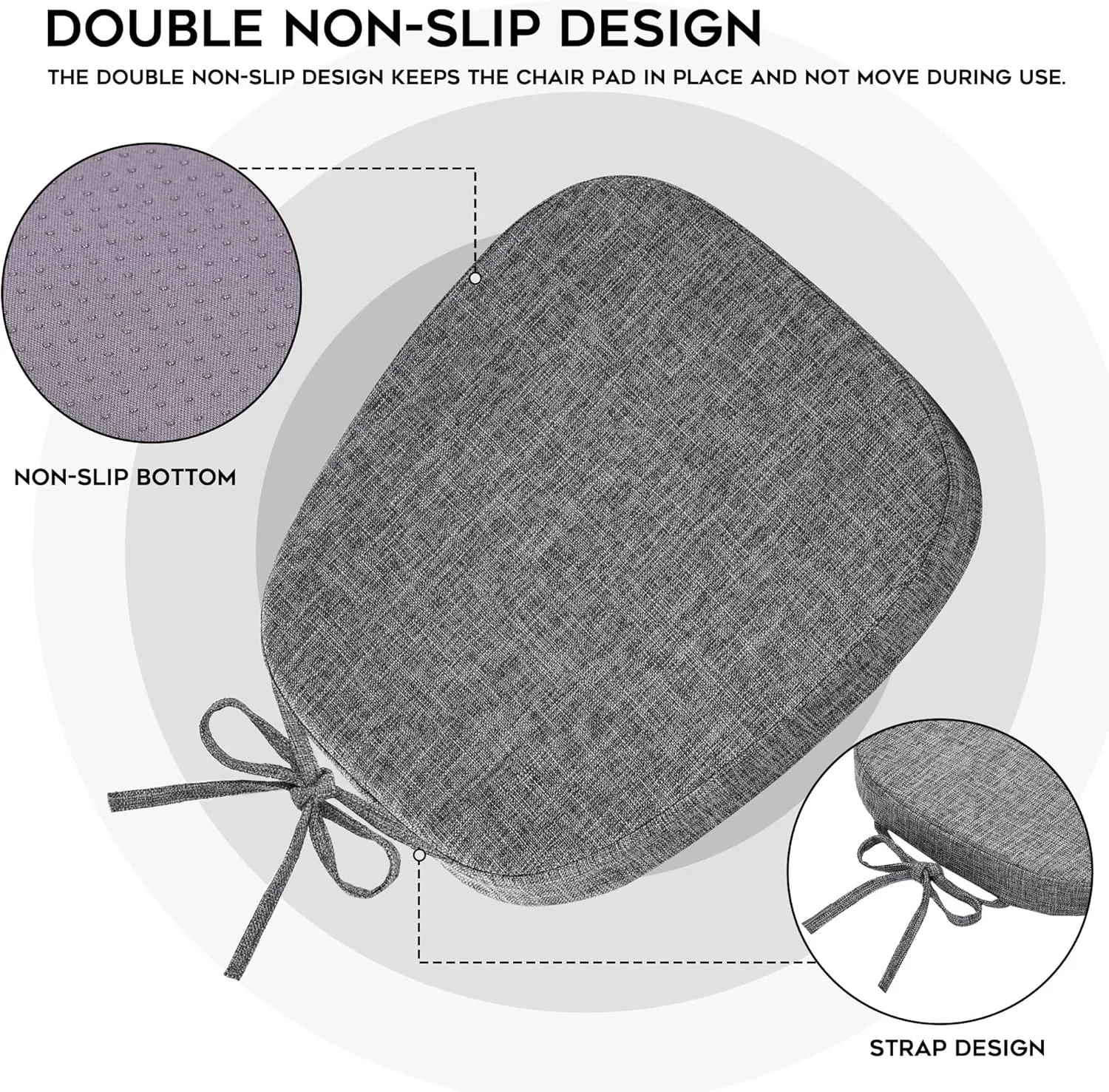 baibu Set of 4 Metal Chair Cushions with Ties, 14In Non-Slip Metal Dining Chair Pads Kitchen Seat Cushion with Machine Washable Cover, 14x14x1.5in, Grey