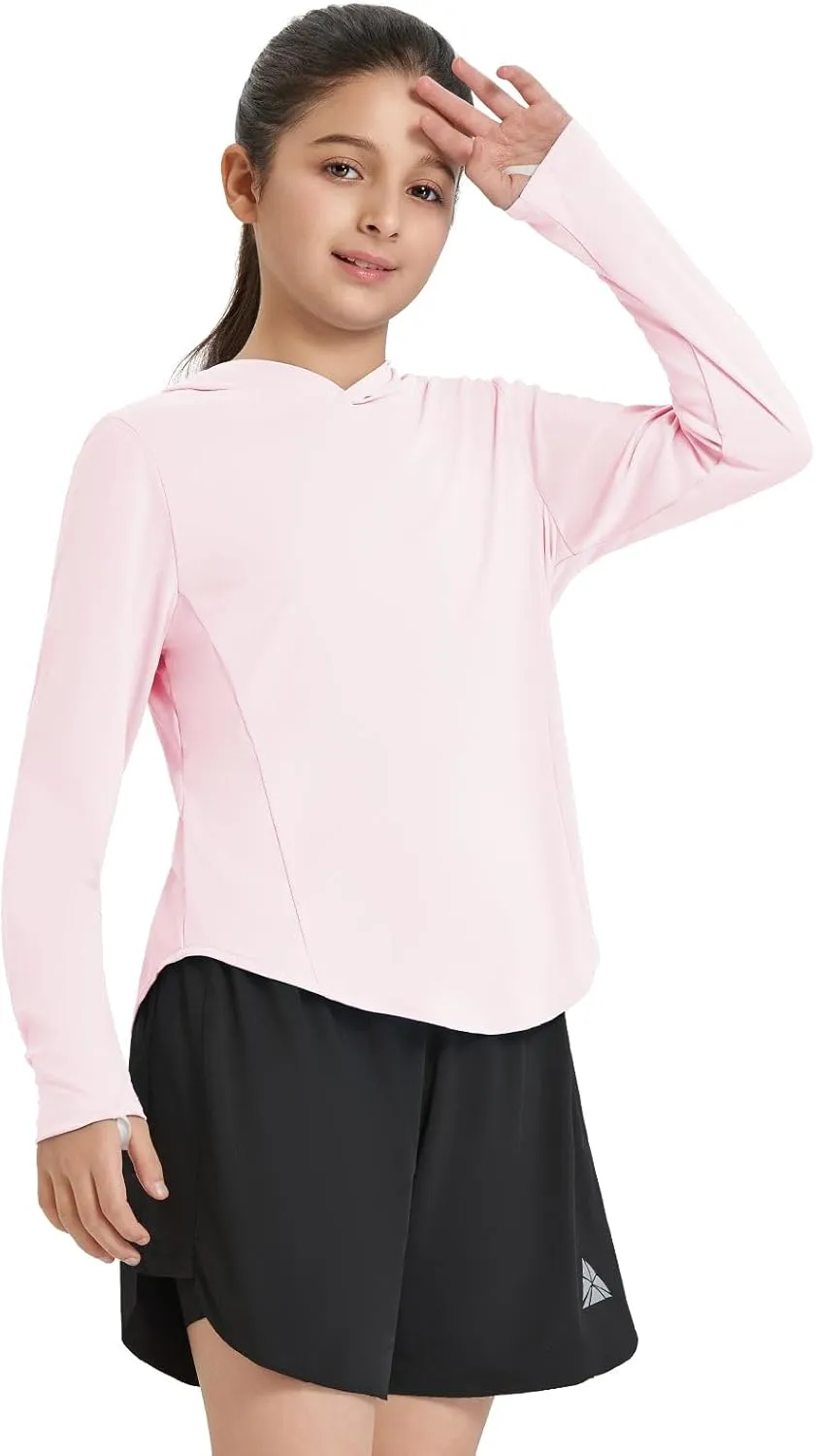 baleaf Girl's Sun Shirt UPF50 UV Protection Long Sleeve Kids SPF Athletic Hoodie Rash Guard Tops Clothing