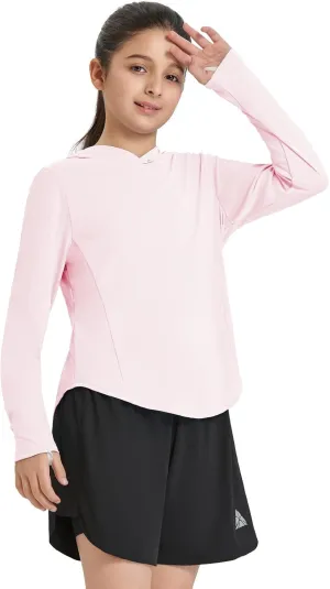 baleaf Girl's Sun Shirt UPF50 UV Protection Long Sleeve Kids SPF Athletic Hoodie Rash Guard Tops Clothing