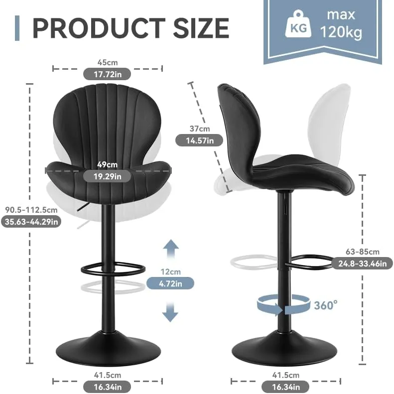 Bar Stools Set of 2 Modern Swivel Bar Chairs, Sunburst-Line Design Adjustable Barstools with Footrest and High Backrest, 360° Rotation Height Adjustable (23.6"-33.5"), 300lbs Max Load (Black)