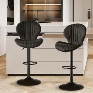 Bar Stools Set of 2 Modern Swivel Bar Chairs, Sunburst-Line Design Adjustable Barstools with Footrest and High Backrest, 360° Rotation Height Adjustable (23.6"-33.5"), 300lbs Max Load (Black)