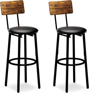 Bar Stools with Back, High Kitchen Barstools with Back, Counter Stools Bar Chairs with Backrest, Footrest, Industrial Seat for Dining Room Kitchen Bar (Rustic Brown and Black)