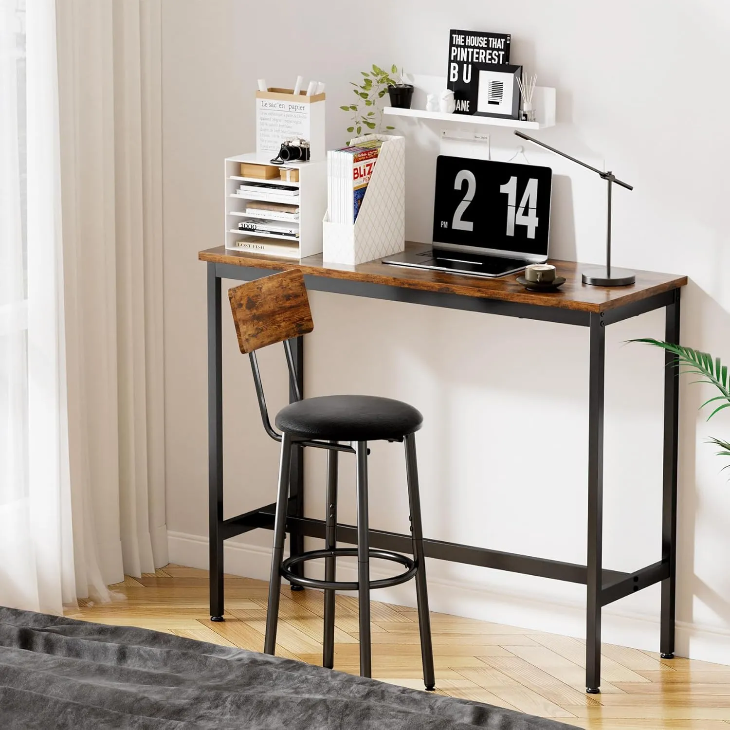 Bar Stools with Back, High Kitchen Barstools with Back, Counter Stools Bar Chairs with Backrest, Footrest, Industrial Seat for Dining Room Kitchen Bar (Rustic Brown and Black)
