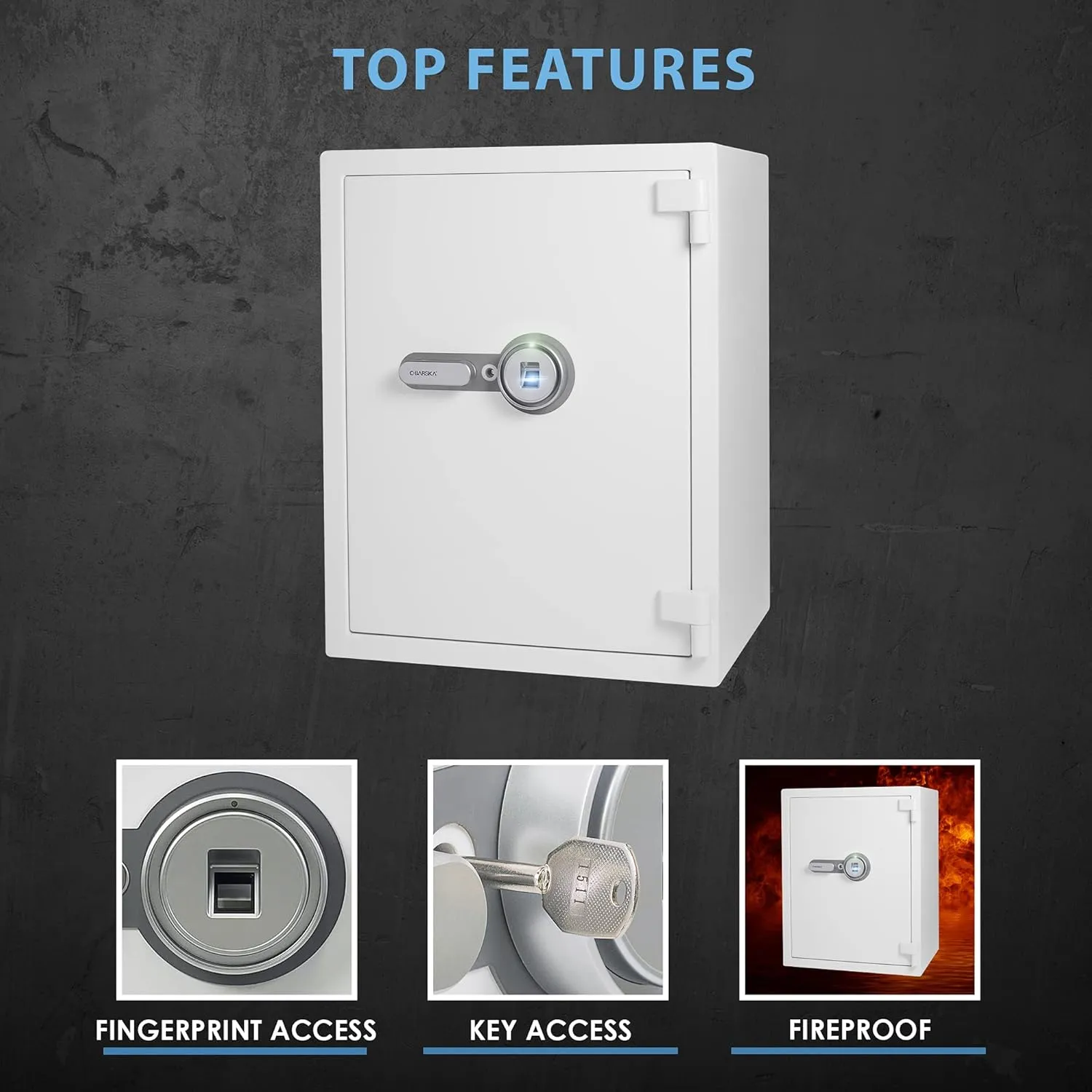 Barska Digital Biometric Fingerprint Fireproof Security Home Jewelry Gun Safe with Lock Out & Silent Mode, Long Locking Bolts, Carpeted Interior, Key Hooks & Net Pocket