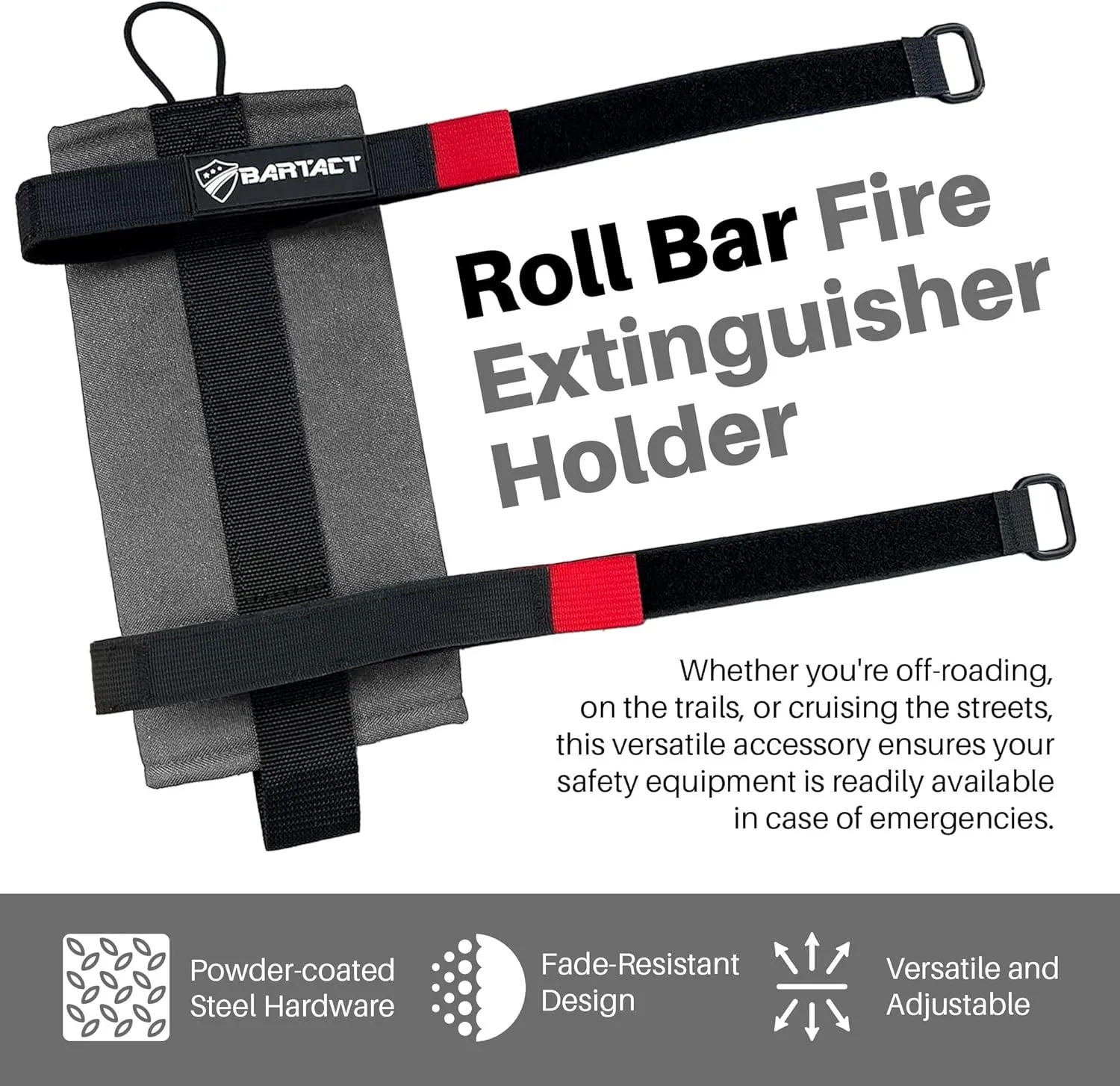 Bartact - 2.5 lb Roll Bar Fire Extinguisher Mount for Vehicle Holder, Adjustable Fire Extinguisher Holder Mount, US Made Universal Vehicle Fire Extinguisher Holder Fits All Roll Bars (Graphite)