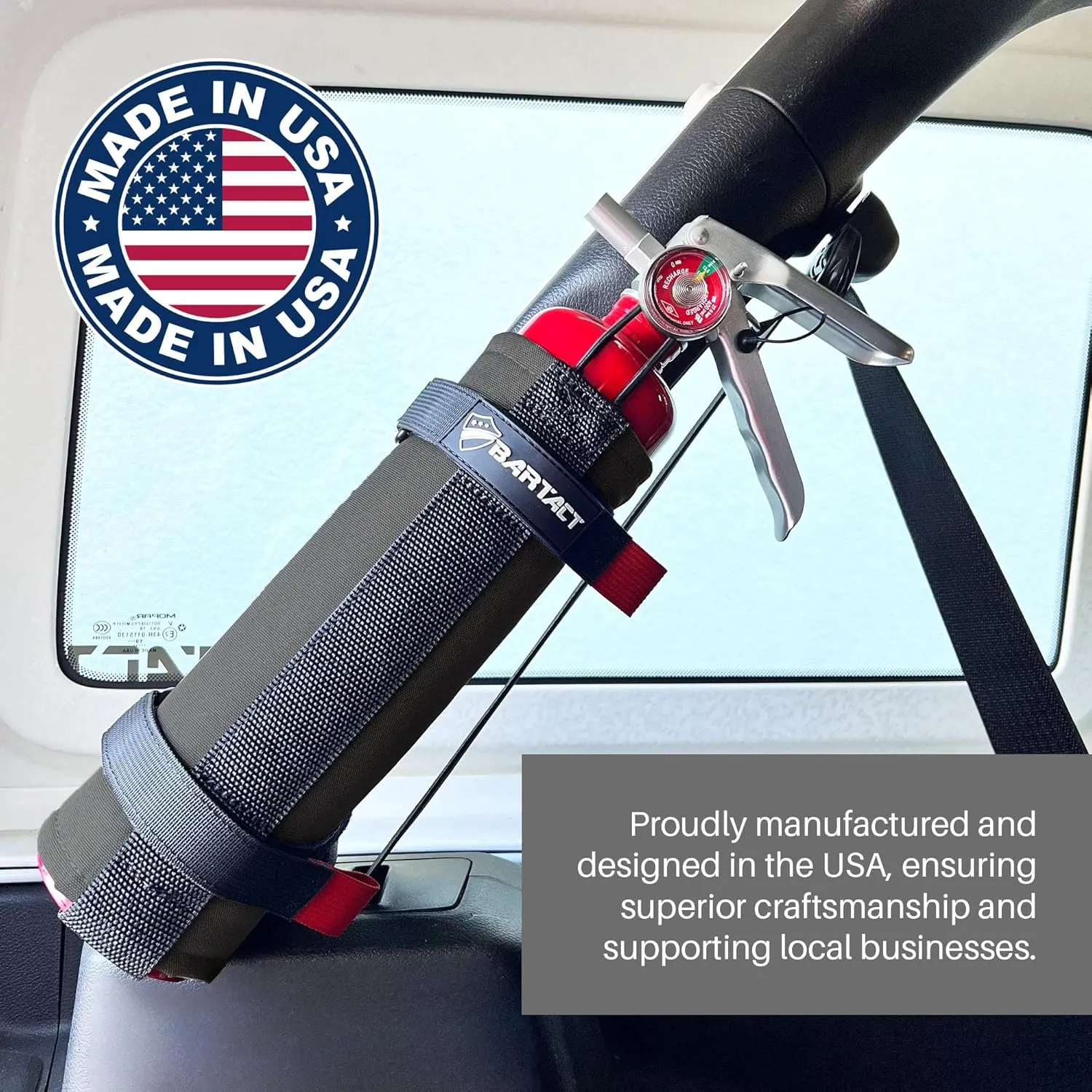 Bartact - 2.5 lb Roll Bar Fire Extinguisher Mount for Vehicle Holder, Adjustable Fire Extinguisher Holder Mount, US Made Universal Vehicle Fire Extinguisher Holder Fits All Roll Bars (Graphite)