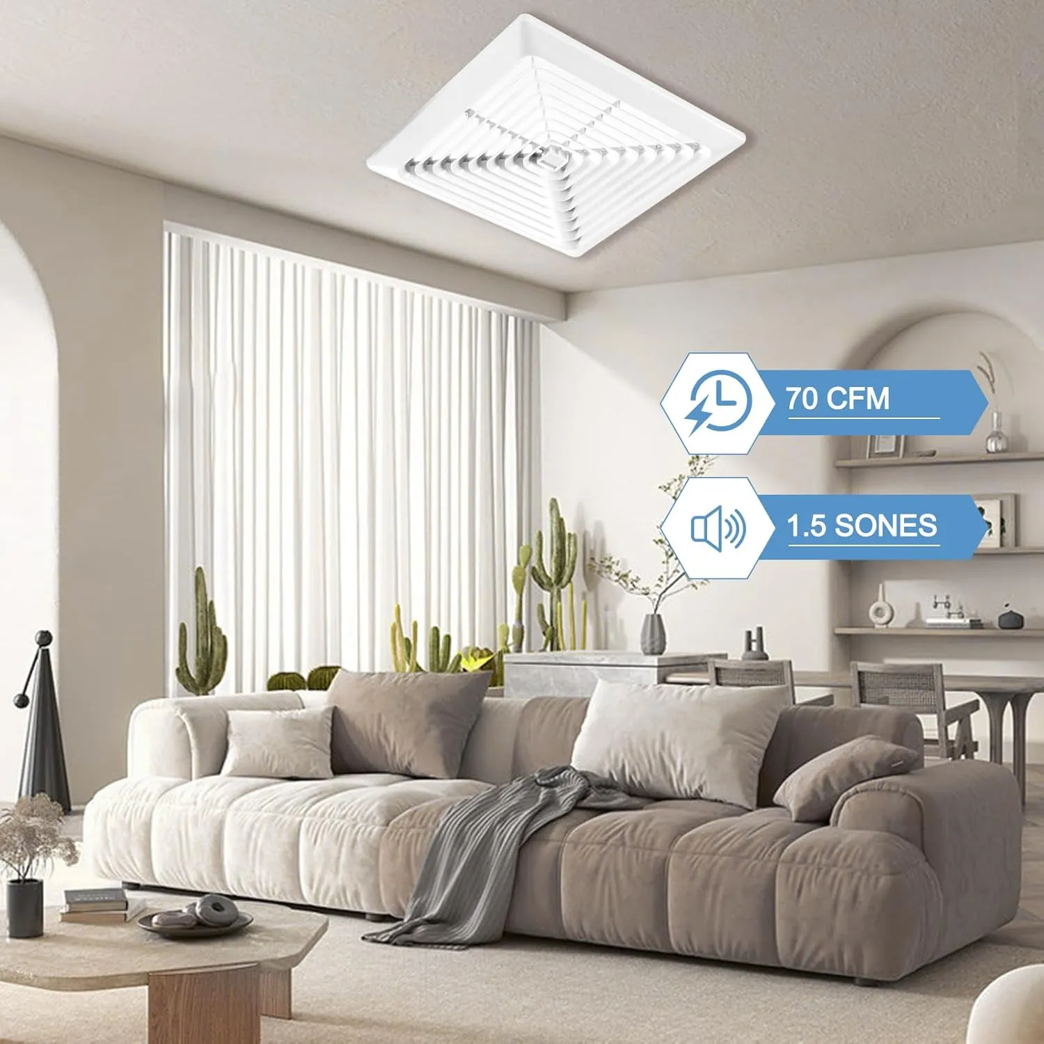 Bathroom Exhaust Fan 70CFM 1.5Sone, Quiet Bath Fan with 3inch duct for Bathroom Ceiling, Energy-Saving Household Ventilation Fan,Ceiling or Wall Mounted, Classic White Grille (70CFM)