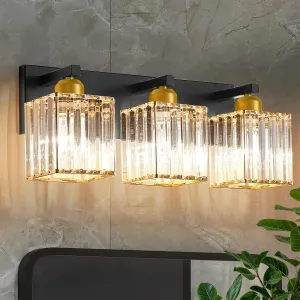 Bathroom Vanity Light Fixtures Over Mirror - Makeup Lighting Black Gold - for Modern Wall, Bath, Desk, Farmhouse, Hallway 3 Crystal Lights
