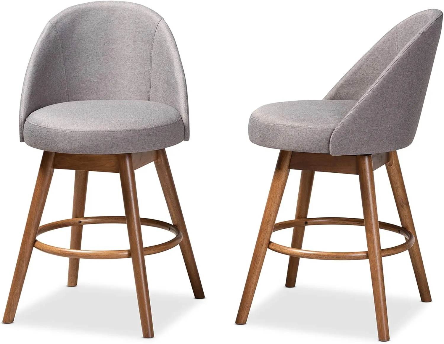 Baxton Studio Carra Mid-Century Modern Grey Fabric Upholstered Walnut-Finished Wood Swivel Counter Stool