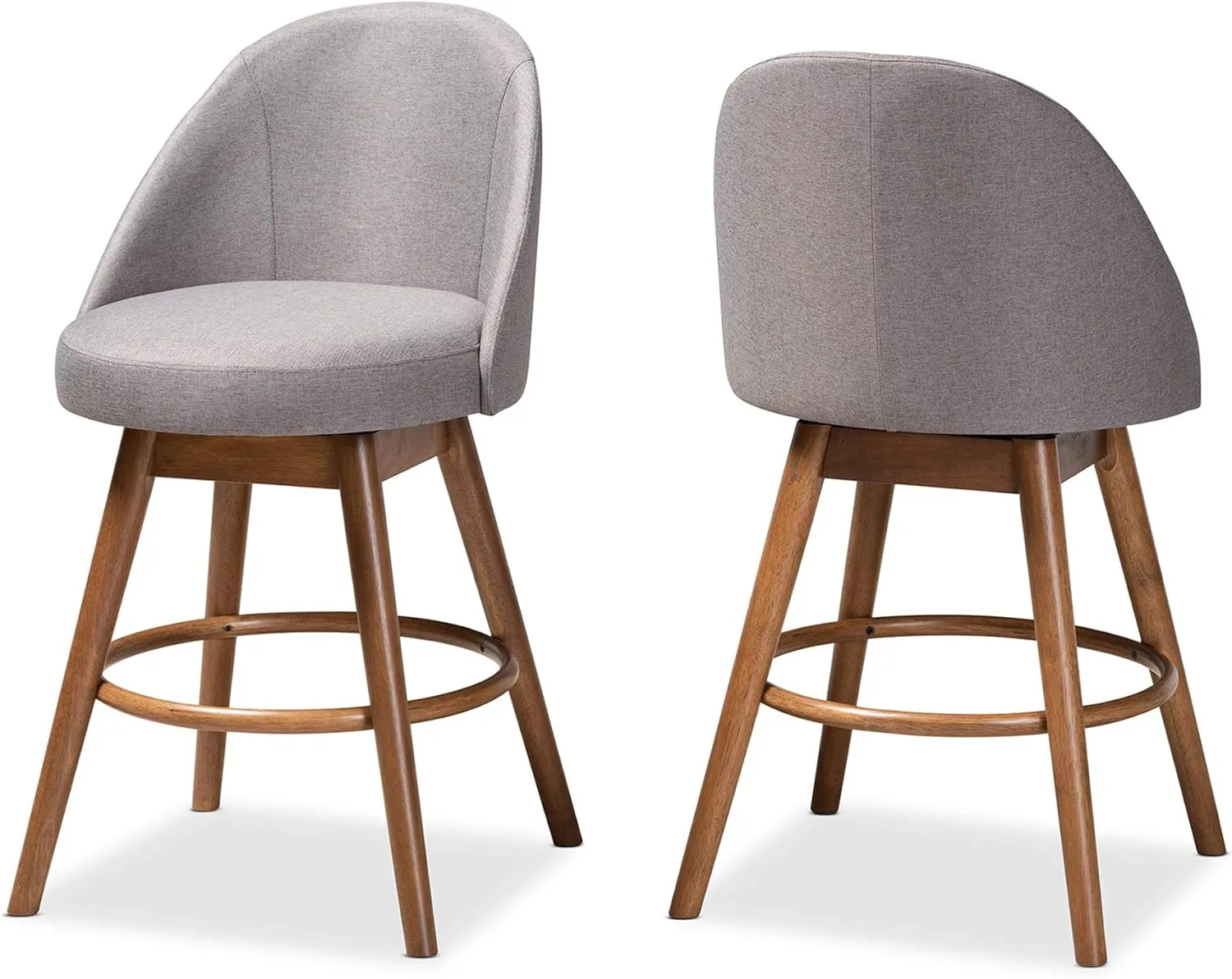 Baxton Studio Carra Mid-Century Modern Grey Fabric Upholstered Walnut-Finished Wood Swivel Counter Stool