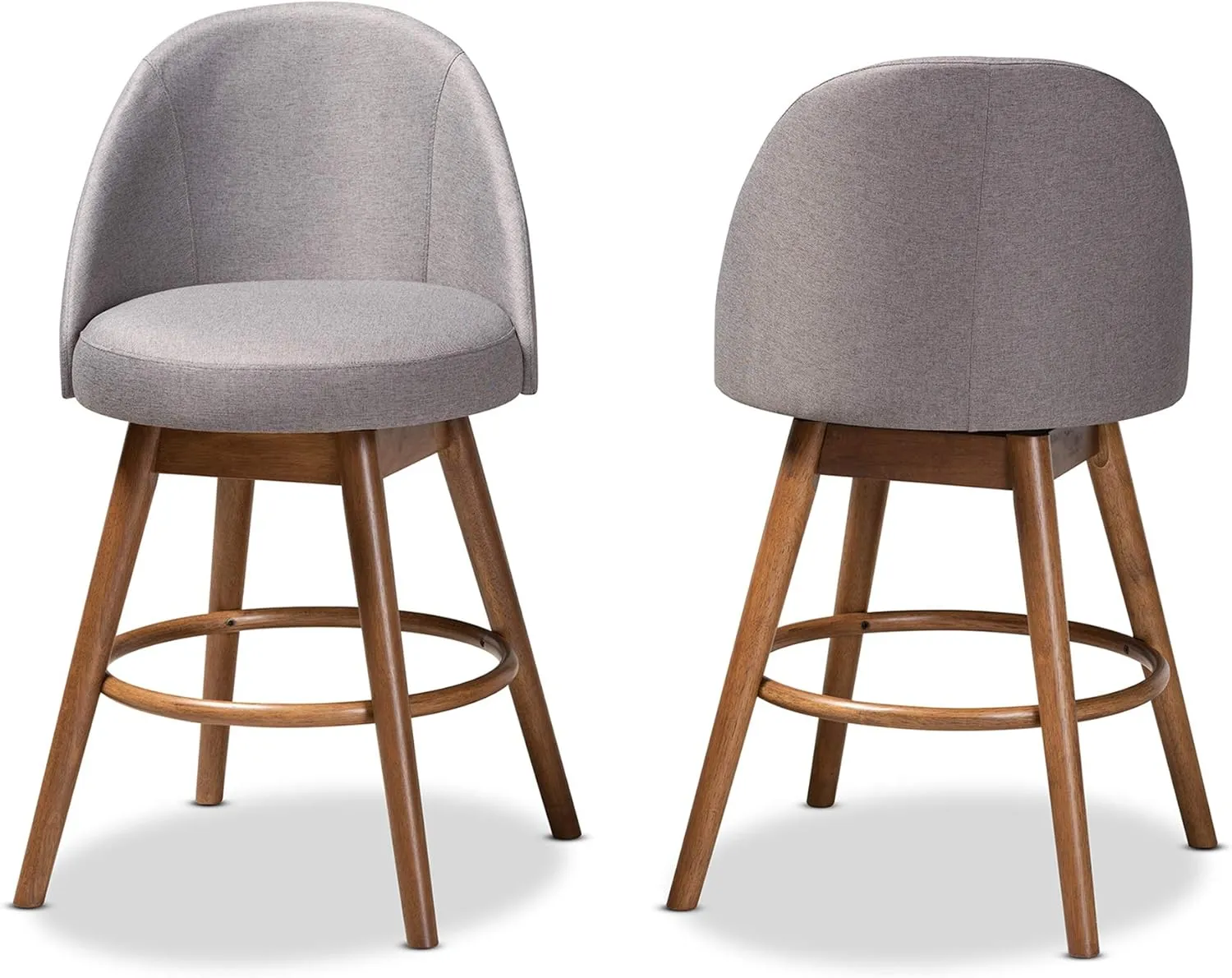 Baxton Studio Carra Mid-Century Modern Grey Fabric Upholstered Walnut-Finished Wood Swivel Counter Stool