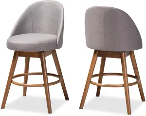 Baxton Studio Carra Mid-Century Modern Grey Fabric Upholstered Walnut-Finished Wood Swivel Counter Stool