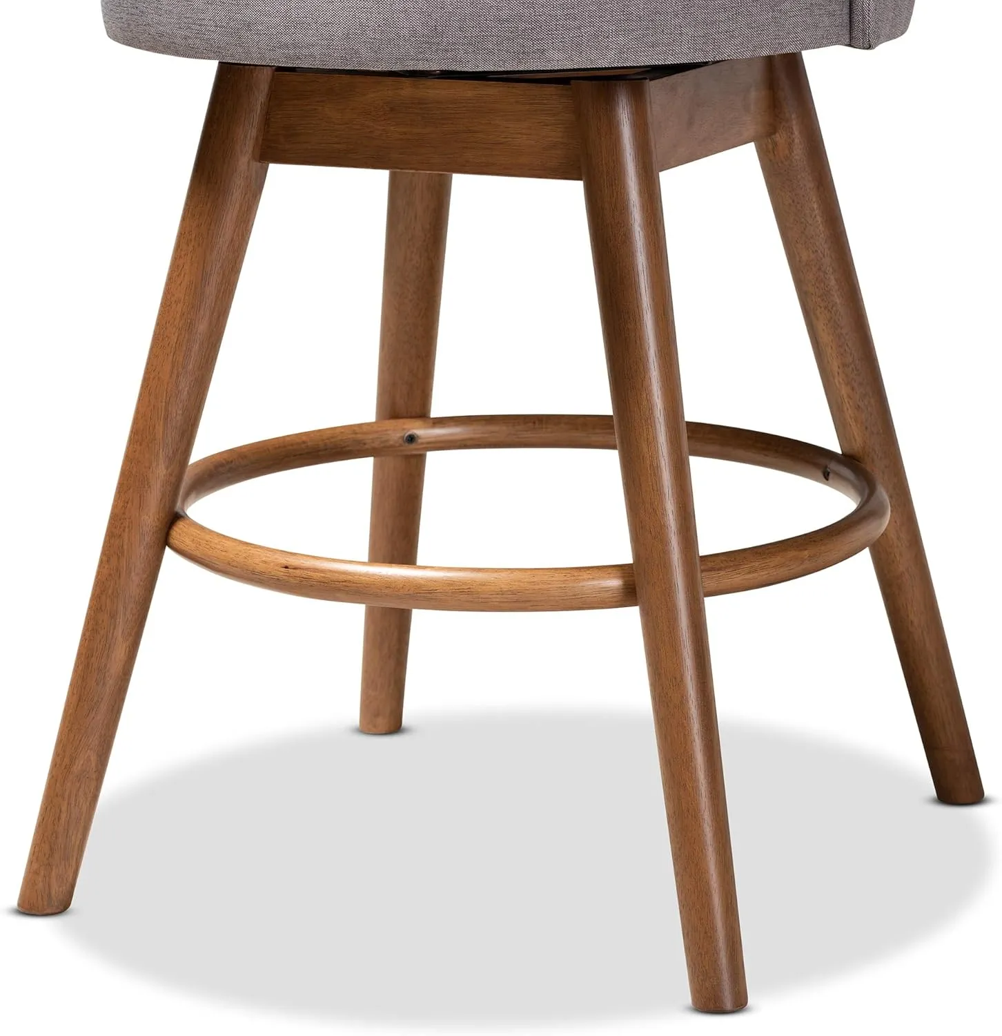 Baxton Studio Carra Mid-Century Modern Grey Fabric Upholstered Walnut-Finished Wood Swivel Counter Stool