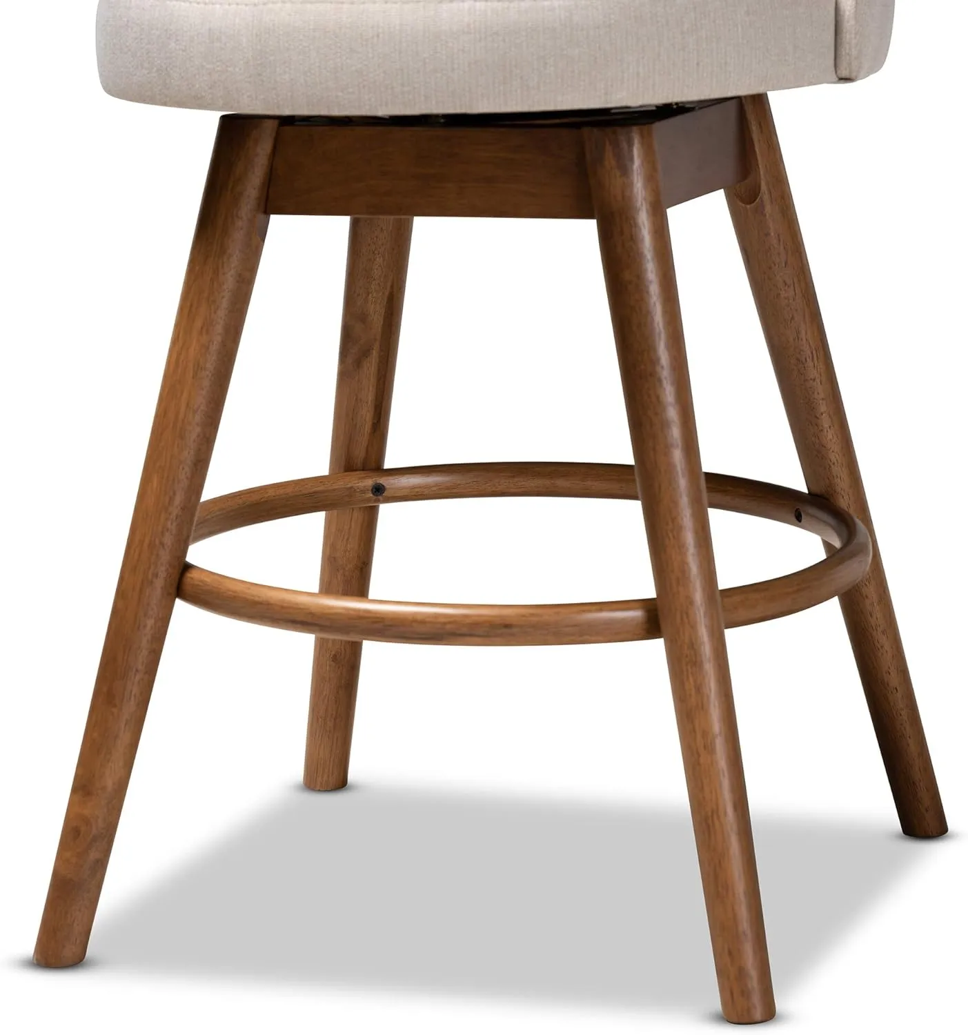 Baxton Studio Carra Mid-Century Modern Light Beige Fabric Upholstered Walnut-Finished Wood Swivel Counter Stool