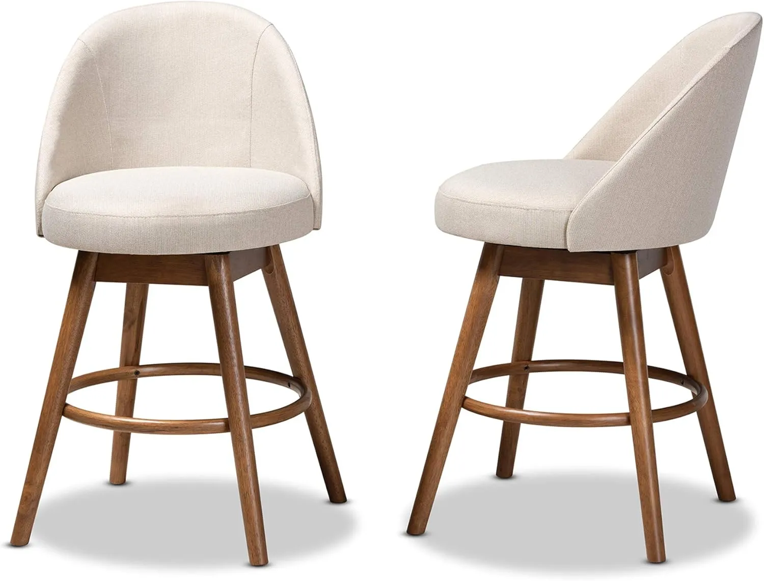 Baxton Studio Carra Mid-Century Modern Light Beige Fabric Upholstered Walnut-Finished Wood Swivel Counter Stool