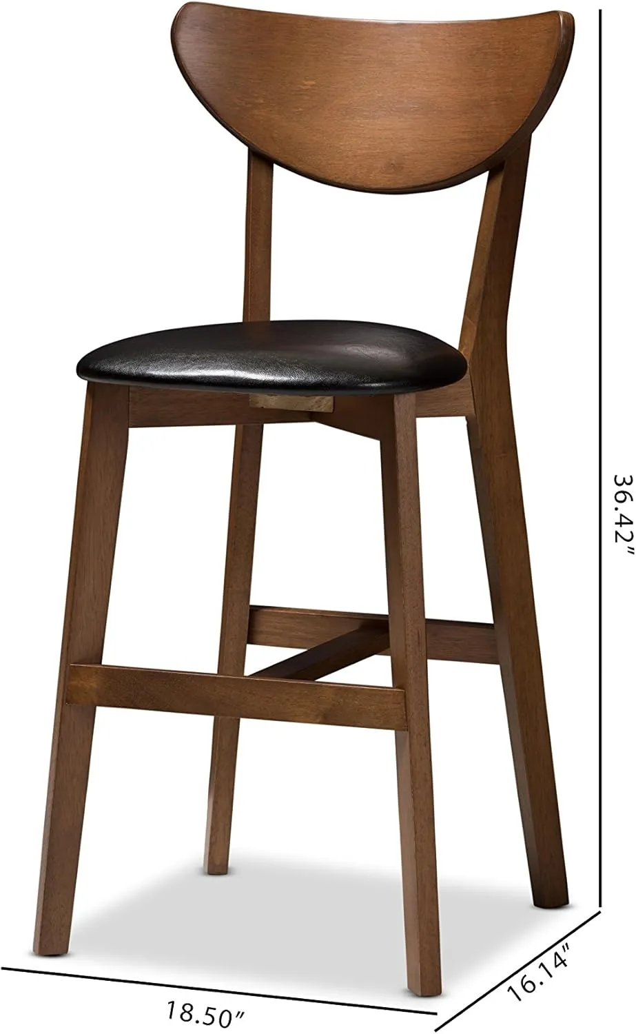 Baxton Studio Eline Mid-Century Modern Black Faux Leather Upholstered Walnut Finished Counter Stool