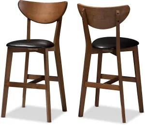 Baxton Studio Eline Mid-Century Modern Black Faux Leather Upholstered Walnut Finished Counter Stool